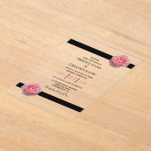 Elegant roze Rose Black Ribbon Wedding Invitations Acryl Uitnodigingen (Laagn)