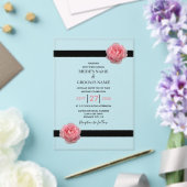 Elegant roze Rose Black Ribbon Wedding Invitations Acryl Uitnodigingen (Insitu (Huwelijk))