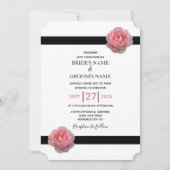 Elegant roze Rose Black Ribbon Wedding Invitations Kaart (Voorkant)
