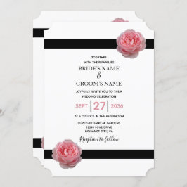 Elegant roze Rose Black Ribbon Wedding Invitations Kaart