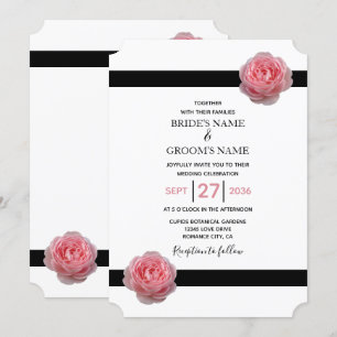Elegant roze Rose Black Ribbon Wedding Invitations Kaart