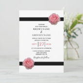 Elegant roze Rose Black Ribbon Wedding Invitations Kaart (Staand voorkant)