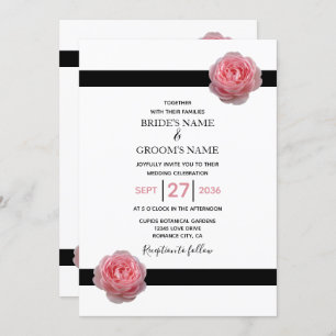 Elegant roze Rose Black Ribbon Wedding Invitations Kaart