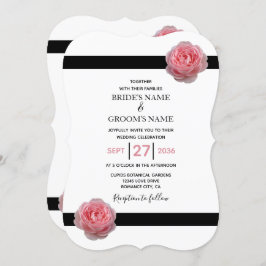 Elegant roze Rose Black Ribbon Wedding Invitations Kaart