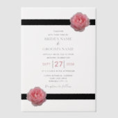 Elegant roze Rose Black Ribbon Wedding Invitations Vellum Uitnodigingen (Voorkant)