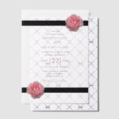 Elegant roze Rose Black Ribbon Wedding Invitations Vellum Uitnodigingen (Offset (Uitnodiging))