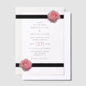 Elegant roze Rose Black Ribbon Wedding Invitations Vellum Uitnodigingen (Offset)