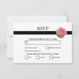 Elegant roze Rose Black Ribbon Wedding RSVP Kaarte