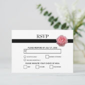 Elegant roze Rose Black Ribbon Wedding RSVP Kaarte (Staand voorkant)