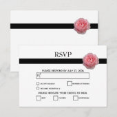 Elegant roze Rose Black Ribbon Wedding RSVP Kaarte (Voorkant / Achterkant)