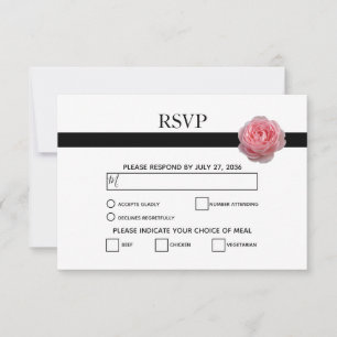 Elegant roze Rose Black Ribbon Wedding RSVP Kaarte