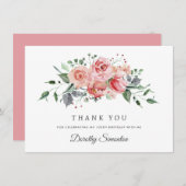 Elegant Roze Rose Bloemen 100e Verjaardag Flat Bedankkaart (Voorkant / Achterkant)