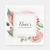 Elegant Roze Rose Bloemen 60ste Verjaardag Servet (Voorkant)
