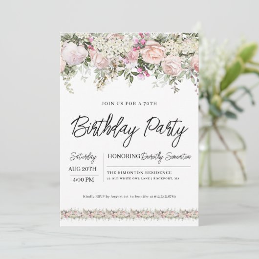 Elegant Roze Rose Bloemen 70e Verjaardag Kaart (Staand voorkant)