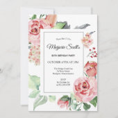 Elegant Roze Rose Bloemen 80ste Verjaardagsfeestje Kaart (Voorkant)