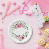 Elegant Roze Rose Bloemen Bruids Baby shower Papieren Bordje (Feest)