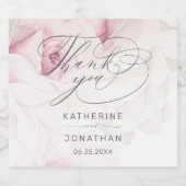 Elegant Roze Rose Bloemen Script Bruiloft Dank u Sparkling Wijnetiket (Enkel label)