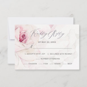 Elegant Roze Rose Bloemen Script Maaltijden Bruilo RSVP Kaartje