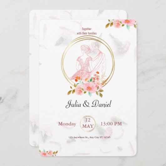 Elegant Roze Rose Bloemen Waterverf Schilderij (Voorkant / Achterkant)