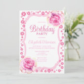 Elegant Roze Rose Bloemen Wit Verjaardagsfeest Kaart (Staand voorkant)