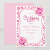 Elegant Roze Rose Bloemen Wit Verjaardagsfeest Kaart (Voorkant / Achterkant)