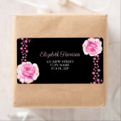 Elegant Roze Rose Bloemen Zwart Adres Etiket (Insitu)