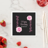 Elegant Roze Rose Bloemen Zwart Adres Servet (Insitu)