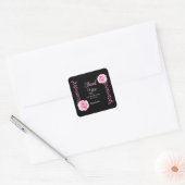 Elegant Roze Rose Bloemen Zwart Dank u Vierkante Sticker (Envelop)