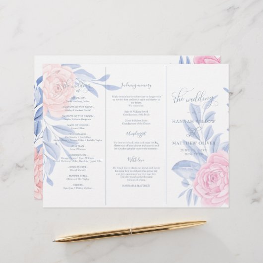Elegant roze Rose Blue Minimalist Wedding Ceremony (Voorkant / Achterkant in situ)