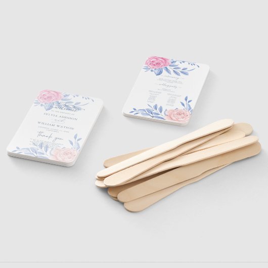 Elegant roze Rose Blue Minimalist Wedding Programm Handwaaier (Niet-gemonteerd)