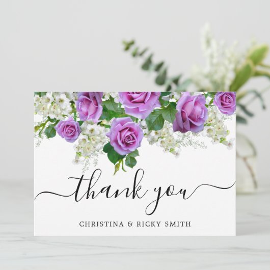 Elegant roze Rose Bouquet Flowers Wedding Bedankkaart (Staand voorkant)