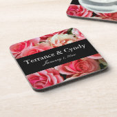 Elegant roze Rose Bouquet personaliseren Drankjes Onderzetter (Linkerzijde)