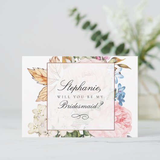 Elegant Roze Rose Bruidsmeisje Kaart (Staand voorkant)