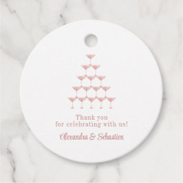 Elegant Roze Rose Champagne Tower Script Bruiloft Bedankjes Labels