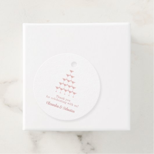 Elegant Roze Rose Champagne Tower Script Bruiloft Bedankjes Labels (In situ)