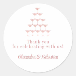Elegant Roze Rose Champagne Tower Script Bruiloft Ronde Sticker