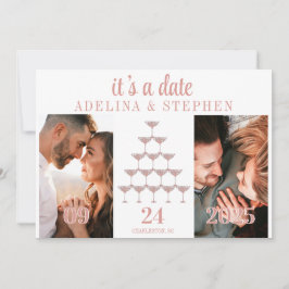 Elegant Roze Rose Champagne Tower Script Bruiloft Save The Date