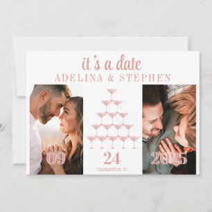 Elegant Roze Rose Champagne Tower Script Bruiloft Save The Date