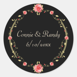 Elegant roze Rose en Black Wedding Sticker