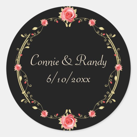 Elegant roze Rose en Black Wedding Sticker (Voorkant)