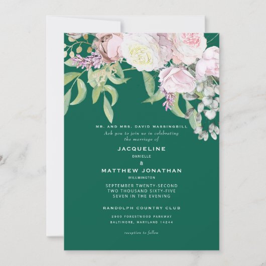 Elegant roze Rose en Eucalyptus Emerald Green Kaart (Voorkant)