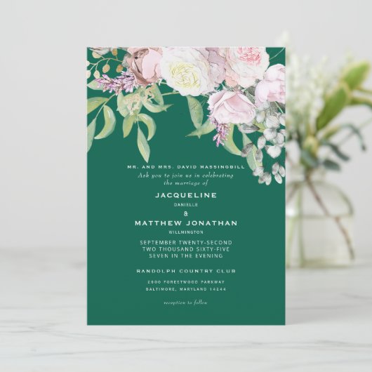 Elegant roze Rose en Eucalyptus Emerald Green Kaart (Staand voorkant)