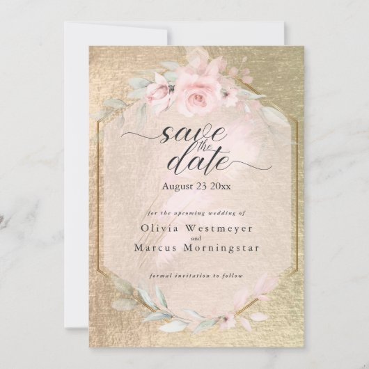 Elegant roze Rose en Gold Save the Date Kaart (Voorkant)