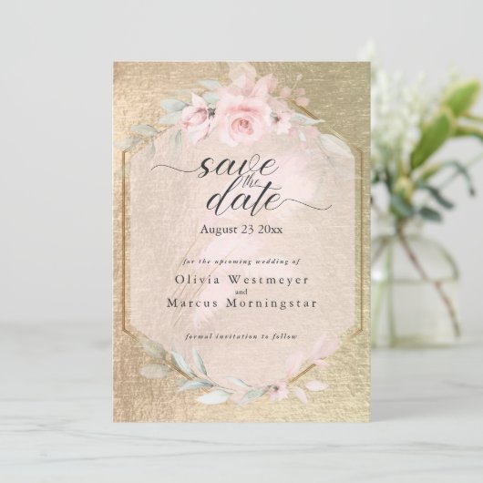 Elegant roze Rose en Gold Save the Date Kaart (Staand voorkant)