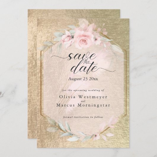 Elegant roze Rose en Gold Save the Date Kaart (Voorkant / Achterkant)