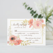 Elegant Roze Rose en Goud Lijst Bloemenbruiloft RSVP Kaartje (Staand voorkant)