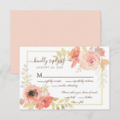 Elegant Roze Rose en Goud Lijst Bloemenbruiloft RSVP Kaartje (Voorkant / Achterkant)