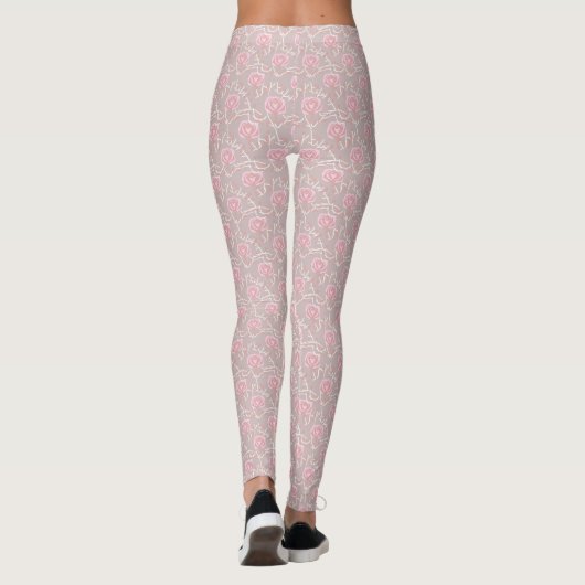 Elegant Roze Rose en Leaf All Over Print Leggings (Achterkant)
