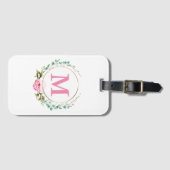 Elegant roze Rose en Monogram met Floral Wreate Bagagelabel (Voorkant (horizontaal))