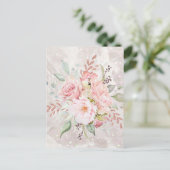 Elegant Roze Rose en Pioen Bloemen Marmer Briefkaart (Staand voorkant)